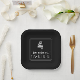 4. Geburtstag — Art Deco Inspiriert Look "4 + Name Pappteller