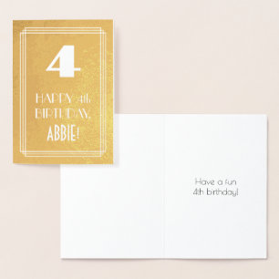 4. Geburtstag ~ Art-Deco-Stil "4" & Individuelle N Folienkarte