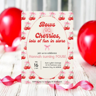 4. Geburtstag Coquette Cherries Bubble Letters Einladung