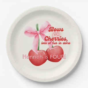 4. Geburtstag Coquette Cherries Bubble Letters Pappteller
