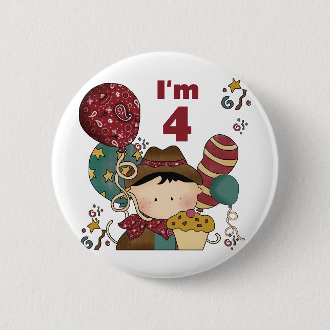 4. Geburtstag Cowboy Tshirts und Geschenke Button (Vorderseite)