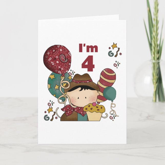 4. Geburtstag Cowboy Tshirts und Geschenke Karte (Vorderseite)