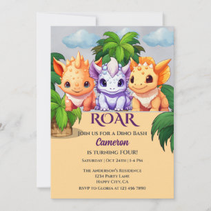 4. Geburtstag Dinosaur Party a Dino Bash Einladung