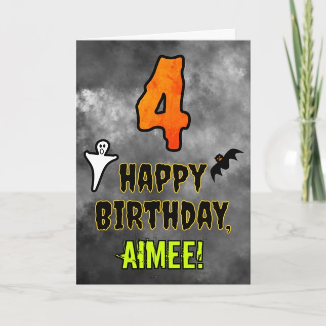 4. Geburtstag: "Eerie Halloween" Thema + Individue Karte (Vorderseite)
