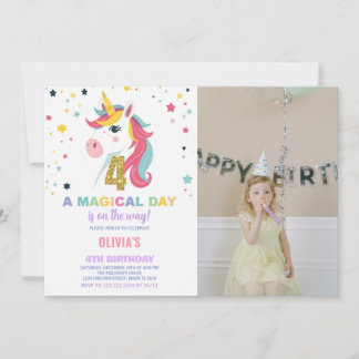 4. Geburtstag Einhorn Geburtstag Einladungen mit F