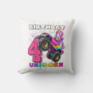 4. Geburtstag Einhorn Monster Truck Geburtstagsfei Kissen
