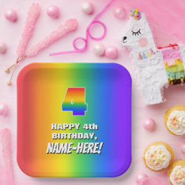 4. Geburtstag: Farbenfroh, Fun Rainbow Pattern # 4 Pappteller