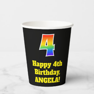 4. Geburtstag: Farbenfroh, Spaß, Spannung, Regenbo Pappbecher