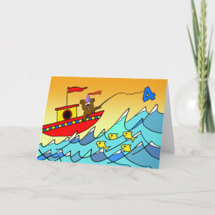 4. Geburtstag für Kind, Party Bären Fischen Karte