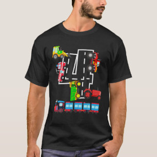 4. Geburtstag Jungen Feuerwehrwagen Traktor Auto 4 T-Shirt