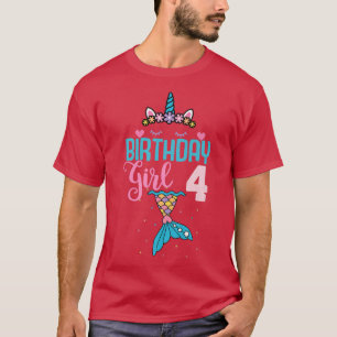 4. Geburtstag Mädchen Einhorn Meerjungfrau Schwanz T-Shirt
