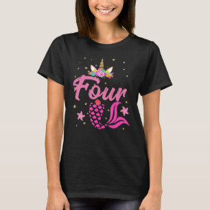 4. Geburtstag Mädchen Einhorn Meerjungfrau Schwanz T-Shirt