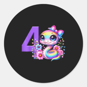 4. Geburtstag Mädchen Schlangenparty Regenbogen Co Runder Aufkleber
