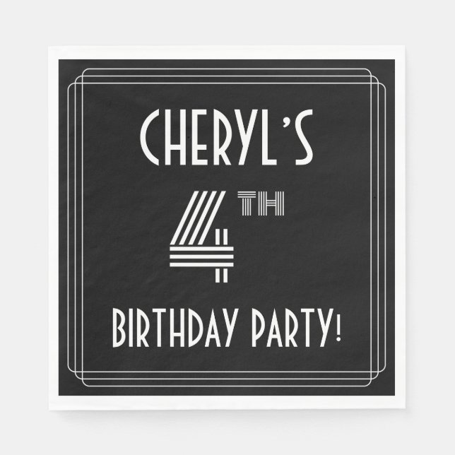 4. Geburtstag Party: Art Deco Stil + Individuelle  Serviette (Vorderseite)