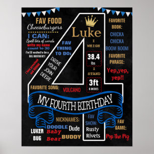 4. Geburtstag Party Chalkboard Zeichenjunge Poster