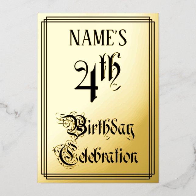 4. Geburtstag Party — Elegantes Script + Individue Folieneinladung (Vorderseite)