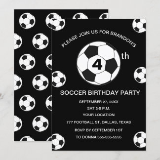4. Geburtstag Party Fußball Black Boys Sport Einladung