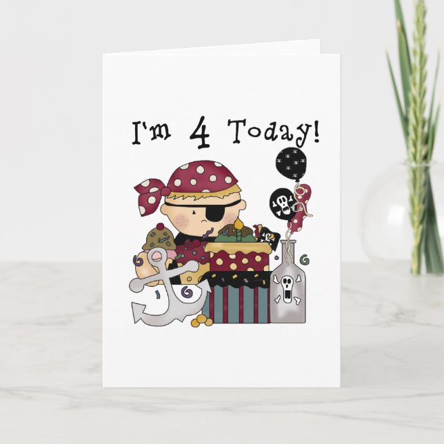 4. Geburtstag Pirate Tshirts und Geschenke Karte (Vorderseite)