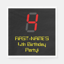 4. Geburtstag: Red Digital Clock Style "4 + Name