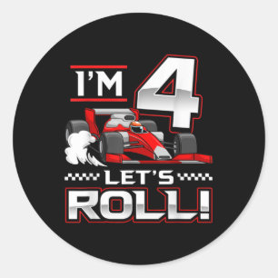 4. Geburtstag Rennen Auto 4 Jahre alt Let's Roll Runder Aufkleber