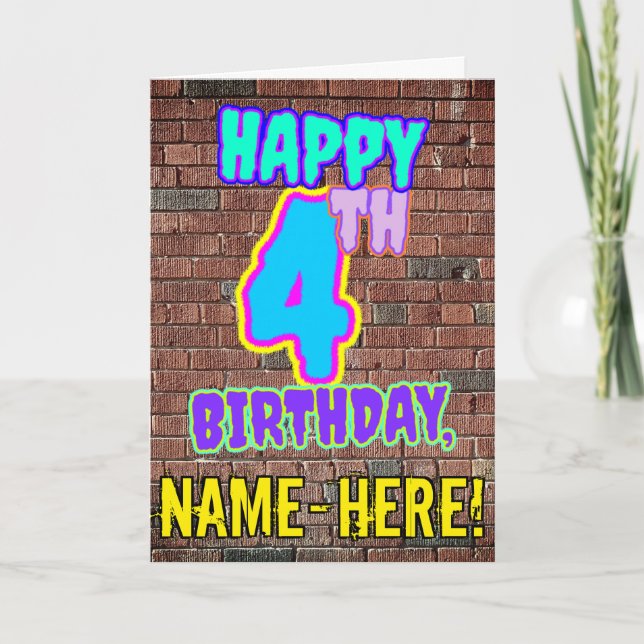 4. Geburtstag - Spaß, Urban Graffiti Inspirierter  Karte (Vorderseite)