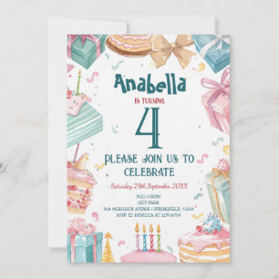 4. Geburtstag und Cakes Kindergeburtstag Party Einladung