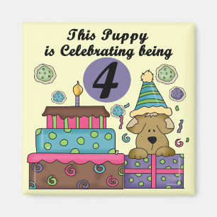 4. Geburtstag Welpe T - Shirt und Geschenke Magnet