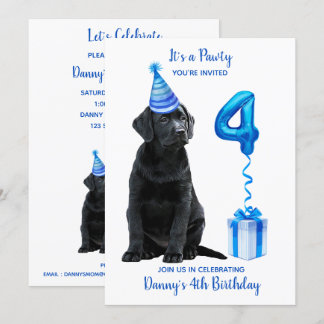 4. Geburtstag Welpenthema - Niedlicher Hund Blue B Einladung