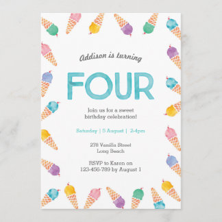 4. Geburtstags-Party | Einladung von Regenbogeneis