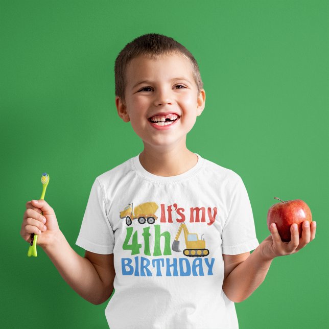 4. Geburtstagsbaufahrzeug Niedliche Kinder T-Shirt (Von Creator hochgeladen)