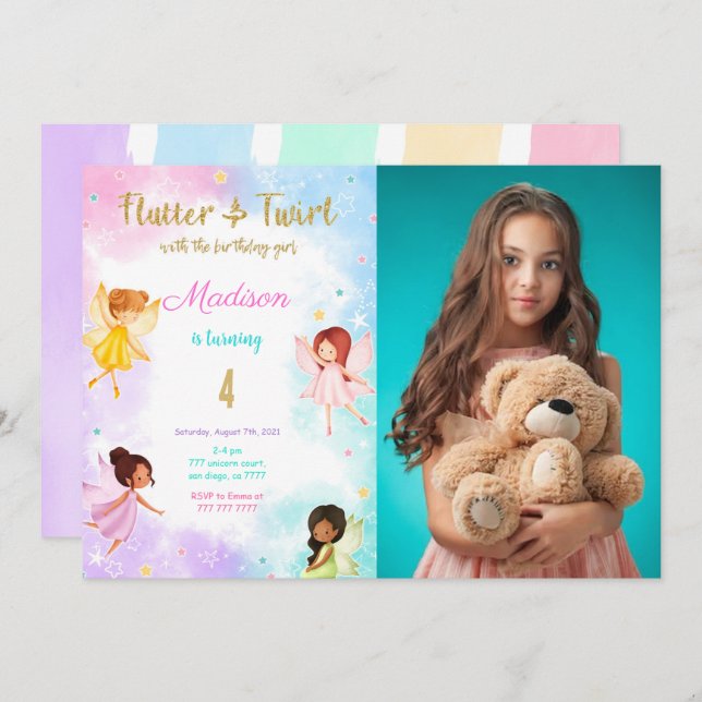 4. Geburtstagsfeier Foto Einladung (Vorne/Hinten)