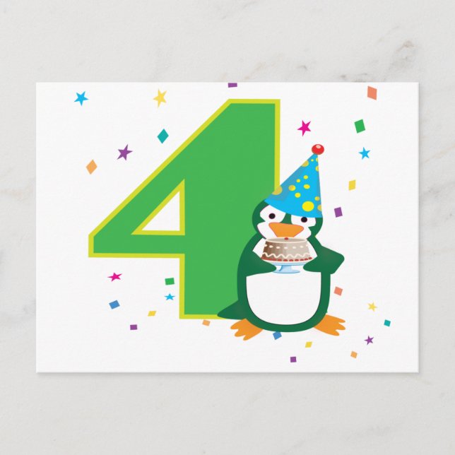 4. Geburtstagspinguin Postcard Postkarte (Vorderseite)