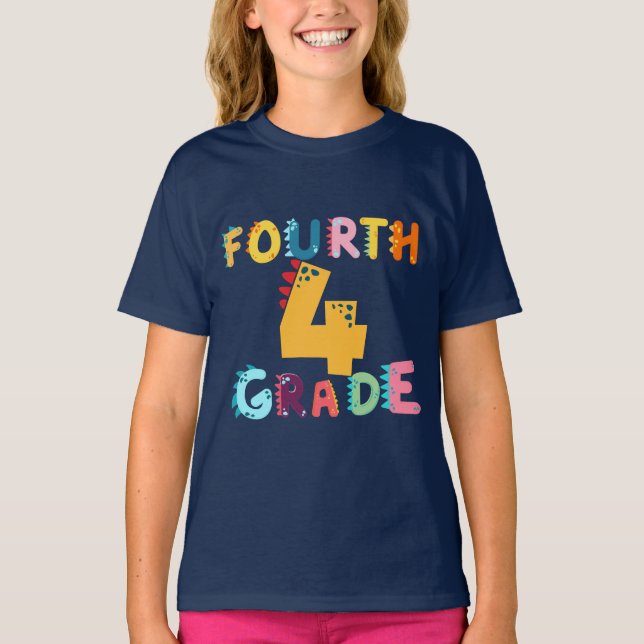 4. GRADE Dino Squad Jungs Girls Lehrerin B2S T-Shirt (Vorderseite)