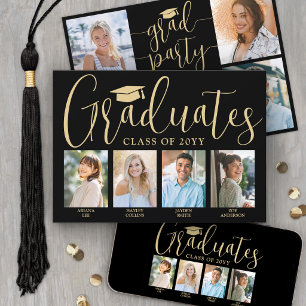 4 Grads Fotos Gemeinsame Abschlussfeier Schwarz & Einladung