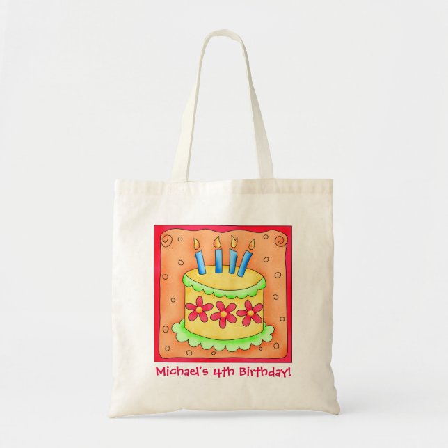 4. Happy Birthday Cake Name Personalisiert Boy Gif Tragetasche (Vorne)