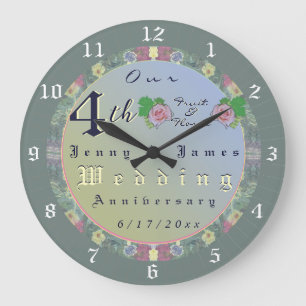 4. Hochzeitsjubiläum Blumenwall-Uhr Große Wanduhr