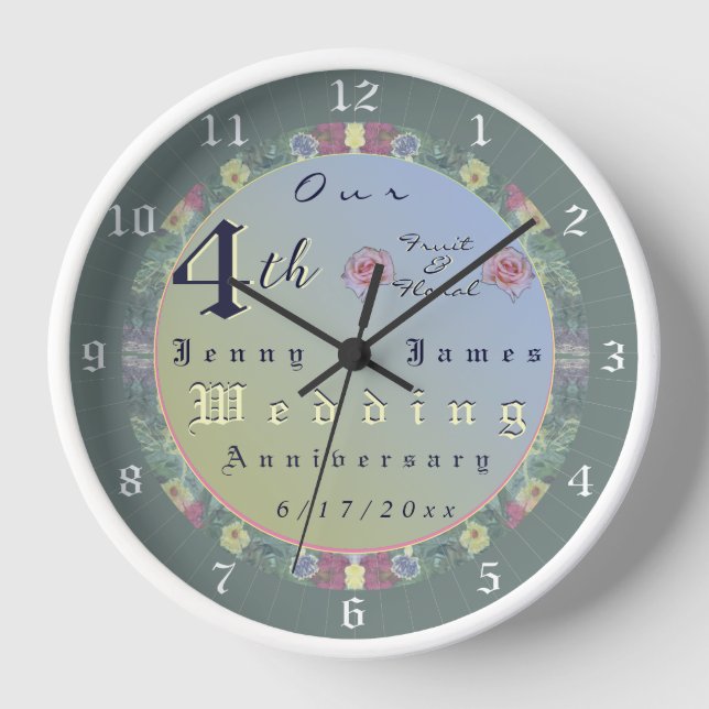 4. Hochzeitsjubiläum Blumenwall-Uhr Uhr (Vorderseite)