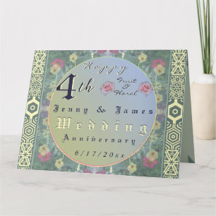 4. Hochzeitstag Blumige Grußkarte Karte