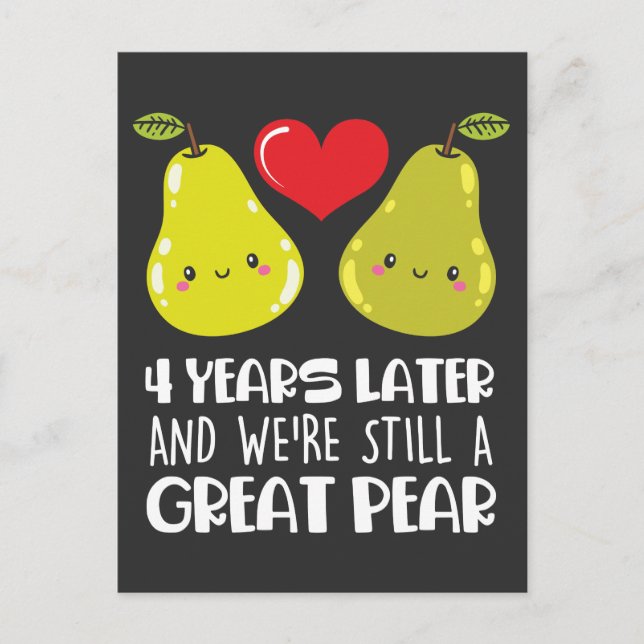 4. Hochzeitstag Geschenk Verheiratete Paare Birne Postkarte (Vorderseite)