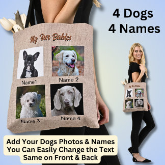 4 Hunde, 4 Namen, kann Text ändern, Hunde-Foto Tasche