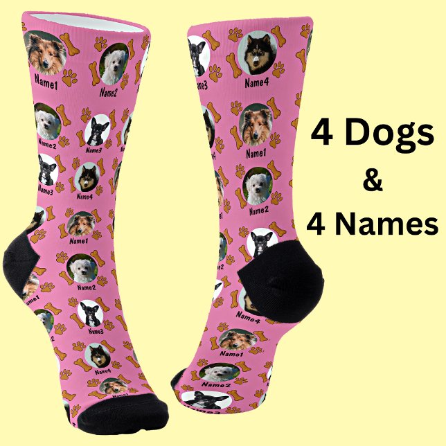 4 Hunde Fotos & 4 Namen + Knochen & Paw-Drucke Ros Socken (Von Creator hochgeladen)