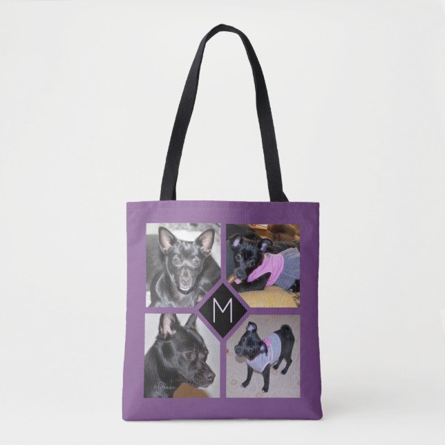 4 Hundeinitiale der Foto-Collagen-| lila Tasche (Vorderseite)