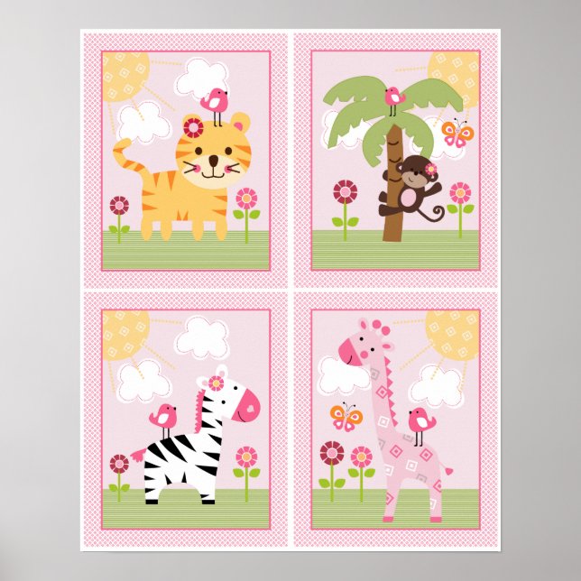 4 in 1 Sunny Safari 8x10 inch Kinderzimmer Art/Pos Poster (Vorne)