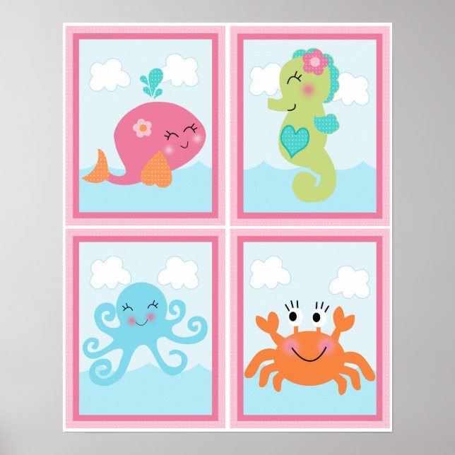 4 in 1 Under the Sea/Pink Whale 8x10 Nursery Art Poster (Vorne)