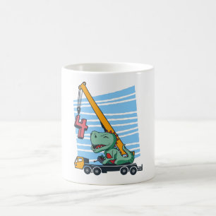 4 Jahre 4. Geburtstag Mobilkran Dinosaurier Kaffeetasse