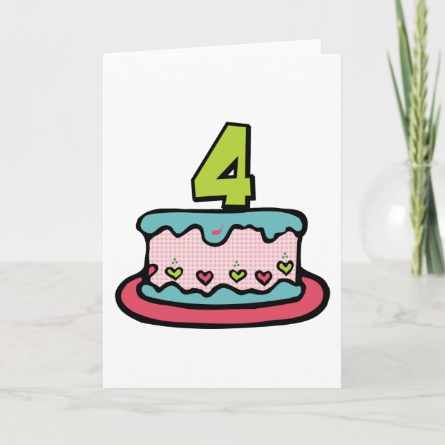 4 Jahre alt Geburtstagstorte Karte (Vorderseite)