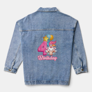 4 Jahre alte Einhornprinzessin 4. Girl Birthday Un Jeansjacke