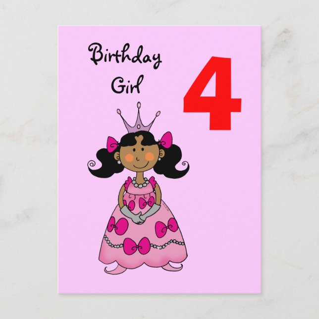 4 Jahre alte Prinzessin (schwarzes Haar) Postkarte (Vorderseite)
