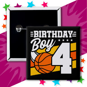 4 Jahre altes Basketball Party Thema 4. Geburtstag Button