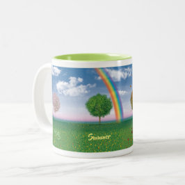 4 Jahreszeiten mit Textkombination Kaffee Tasse
